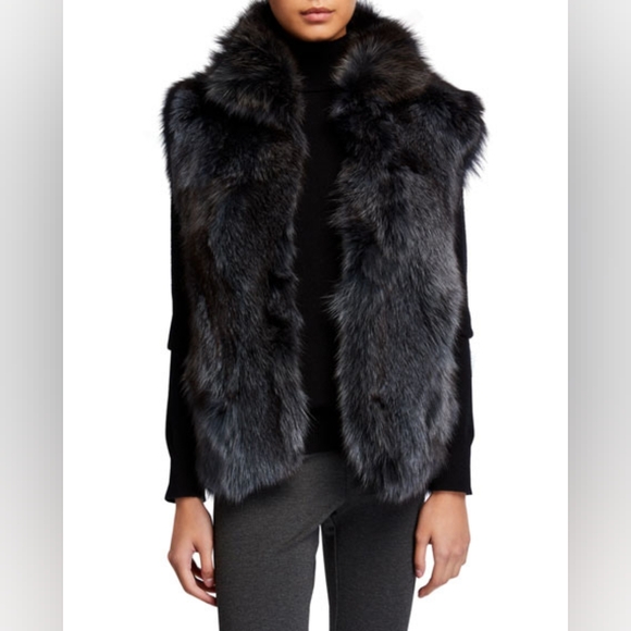 Adrienne Landau Jackets & Blazers - Fox Fur Vest Navy & Black ADRIENNE LANDAU